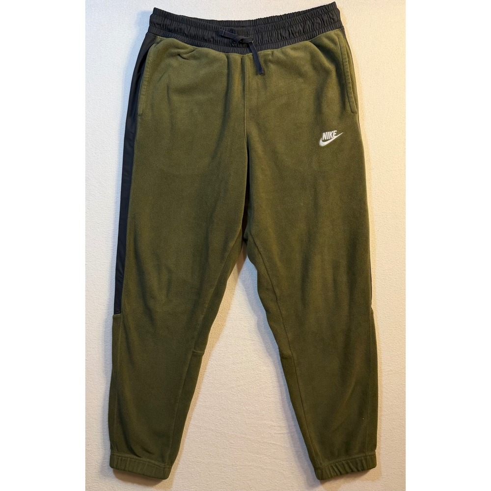 Nike Mens Fleece Joggers Olive Green Black Tapered Sweatpants 929126-395 Medium